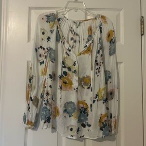 Lucky Brand Floral Blouse - White with Blue and Yellow